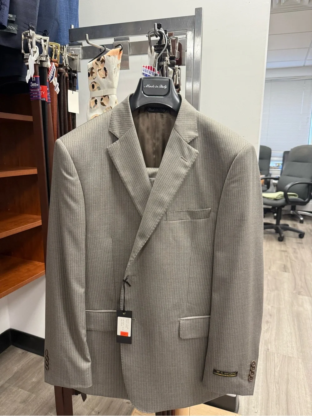 Men's Gray Pinstripe Suit Jacket - Tailored Notch Lapel